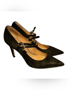 kate spade Black Pointed Mary Jane Heels with Gold Buckle Detail